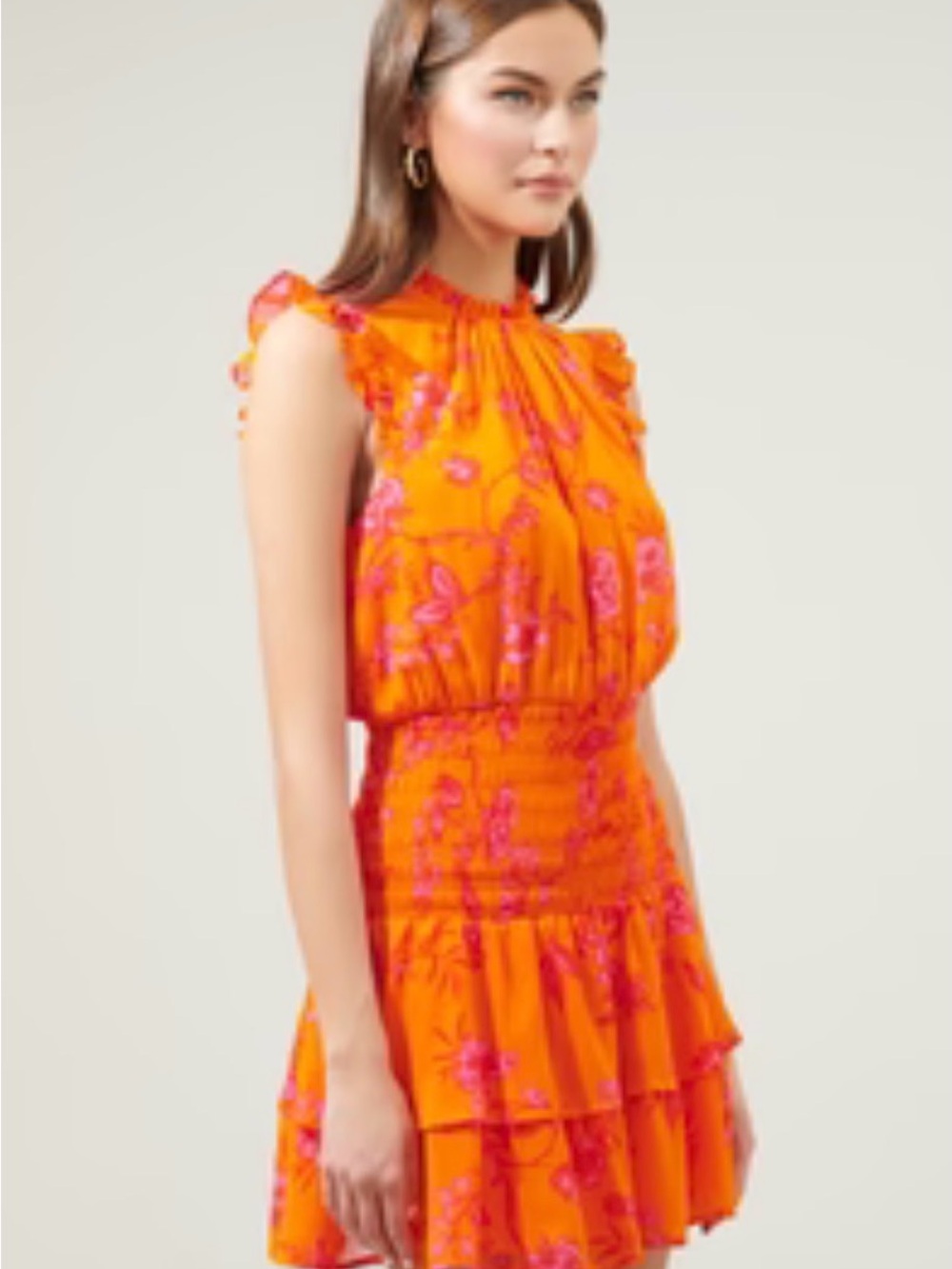 Sugarlips Bright Orange Floral Ruffle Mini Dress - Size S